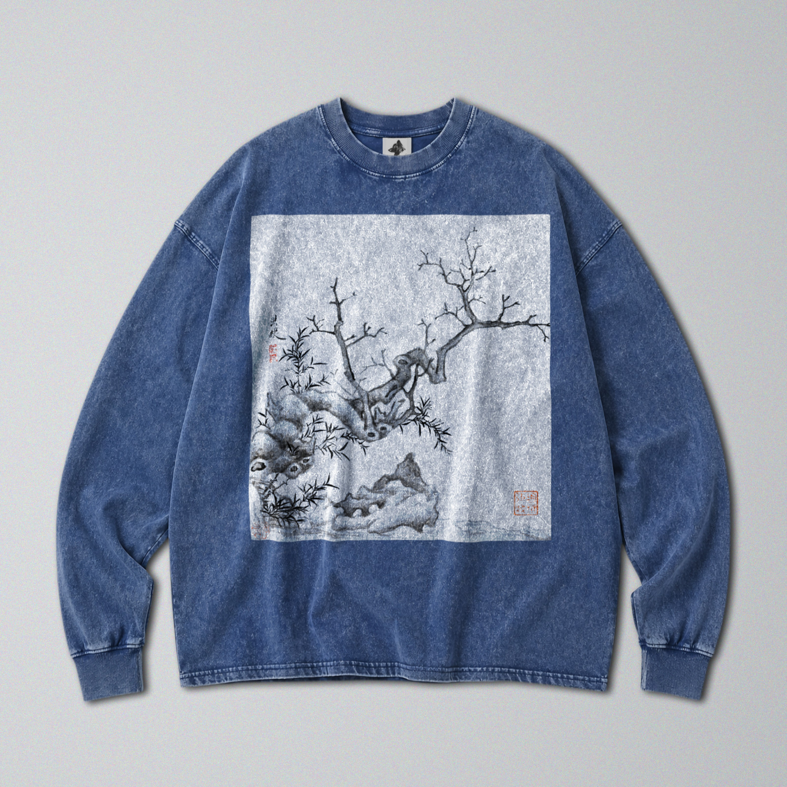100% Cotton Long Sleeve Tee – Retro Oversized Fit – Unisex – Chinese Winter Art