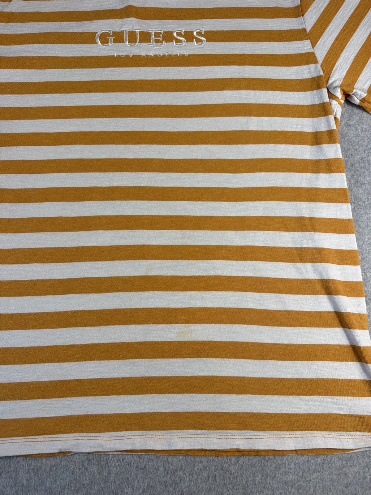 Vintage Guess Jeans USA Striped T‑Shirt Men’s Large 90s Yellow Cotton Logo