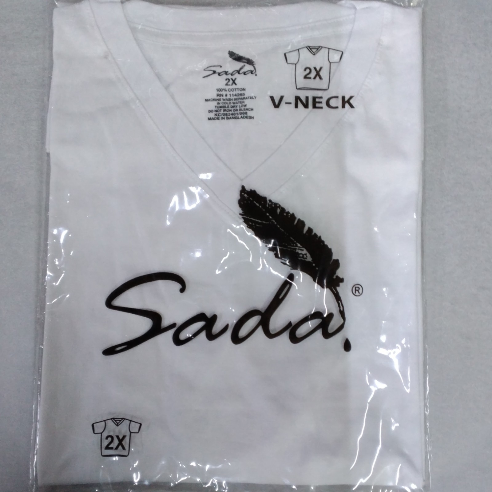 Sada Men’s White 2X Cotton Knit V-Neck T-Shirt Short Sleeve