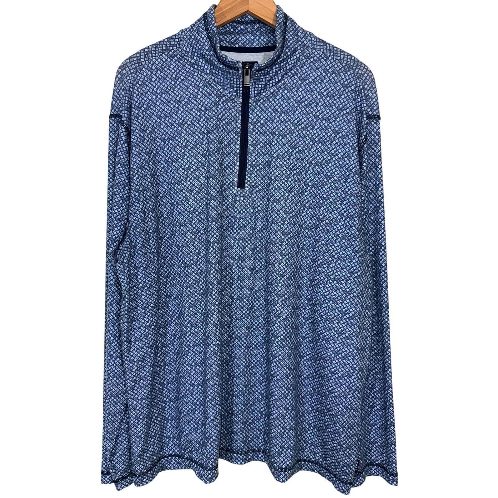 ROWM Mens Blue Pattern Lightweight Quarter 1/4 Zip Long Sleeve Pullover Shirt XL