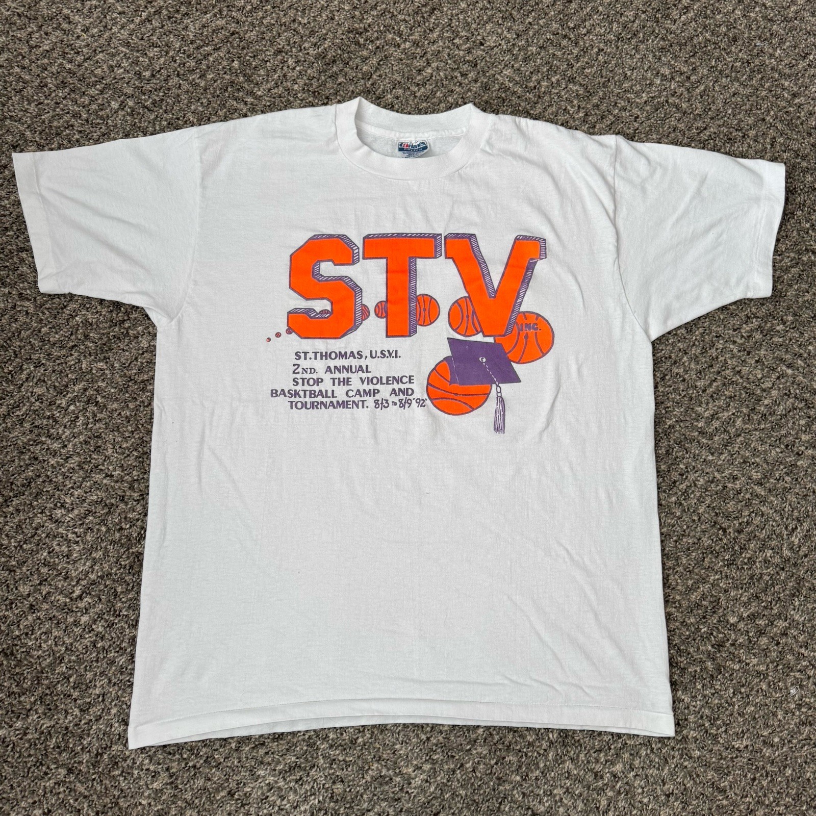 Vintage Stop The Violence Basketball T Shirt Men’s XL 90s Hanes St Thomas Tee