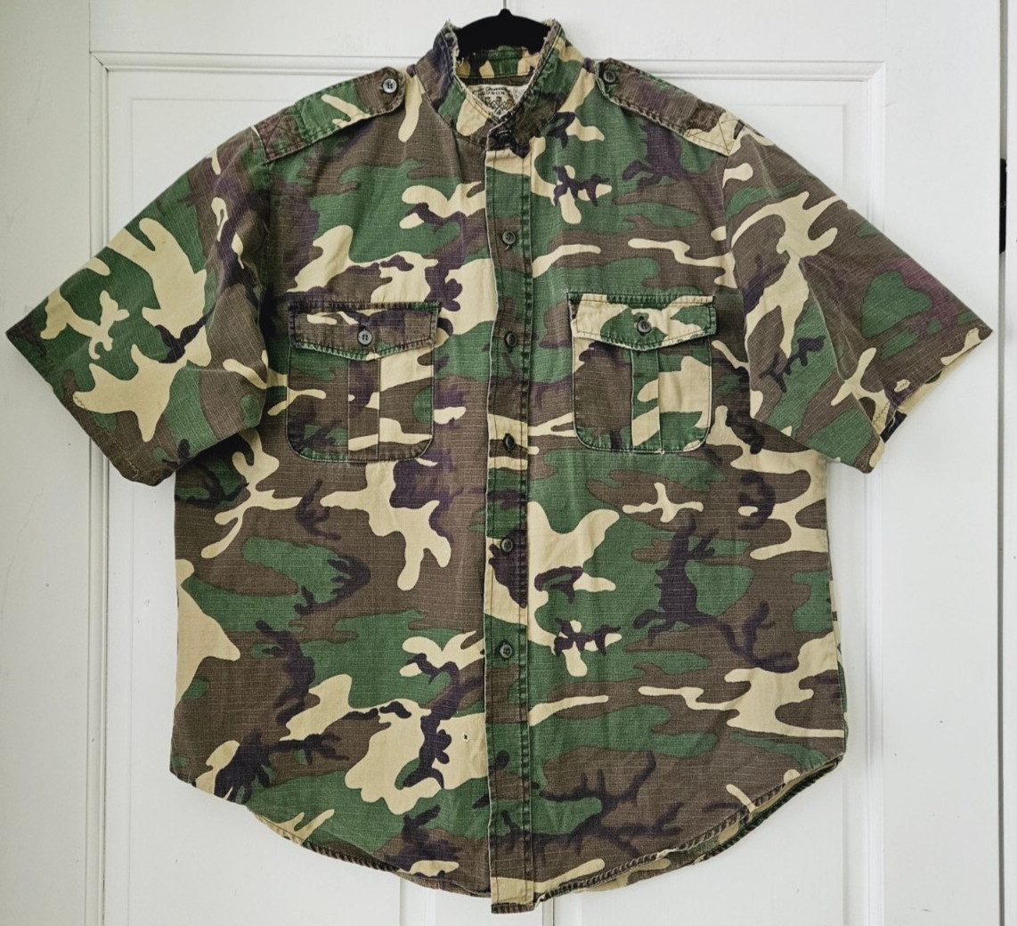 Vtg 60s Hudson Bay Outdoors Camo Shirt USA Made Herters Medium Has Been Altered