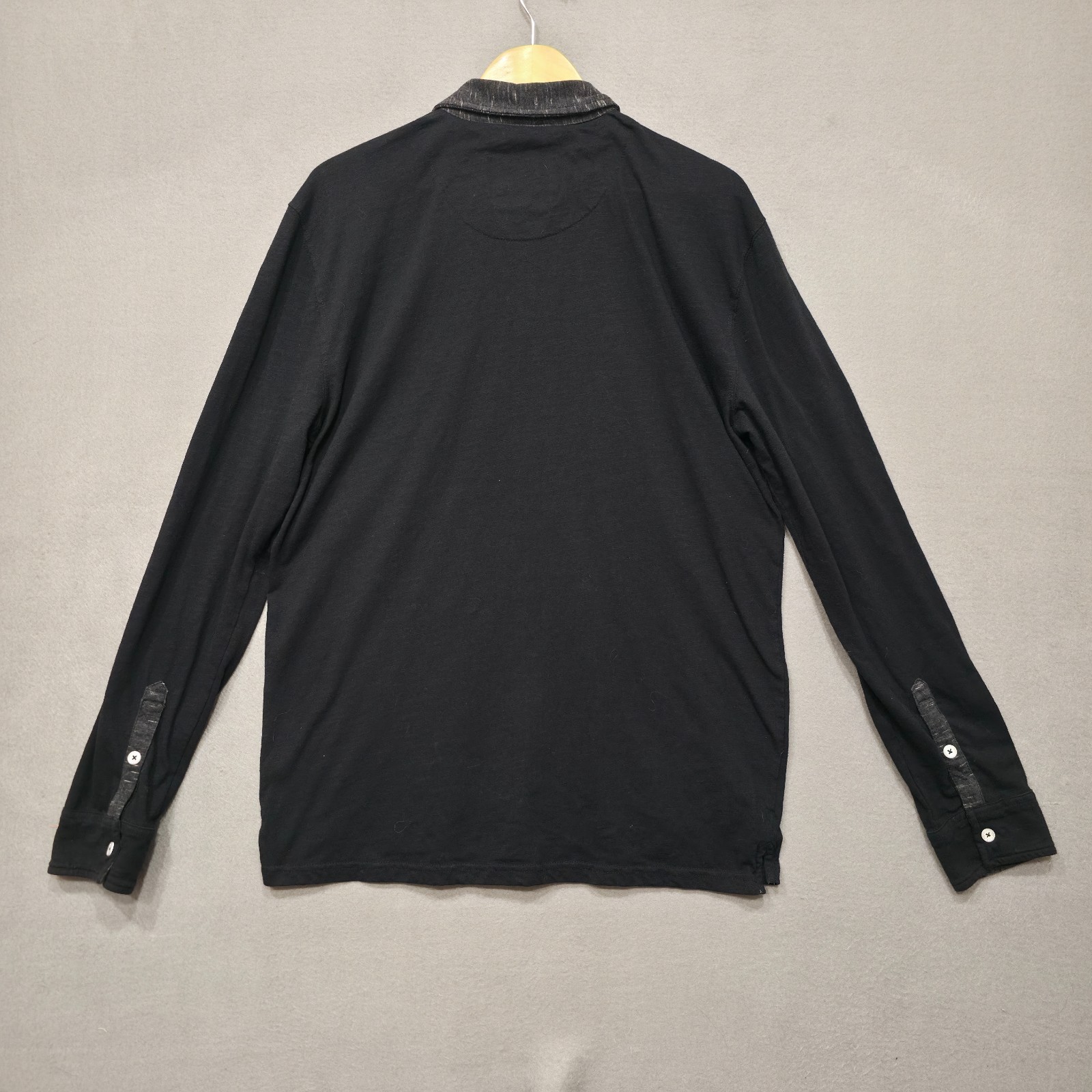 Zimego Mens Black Long Sleeve Pullover Quarter Button Flip Cuff Shirt Size Large