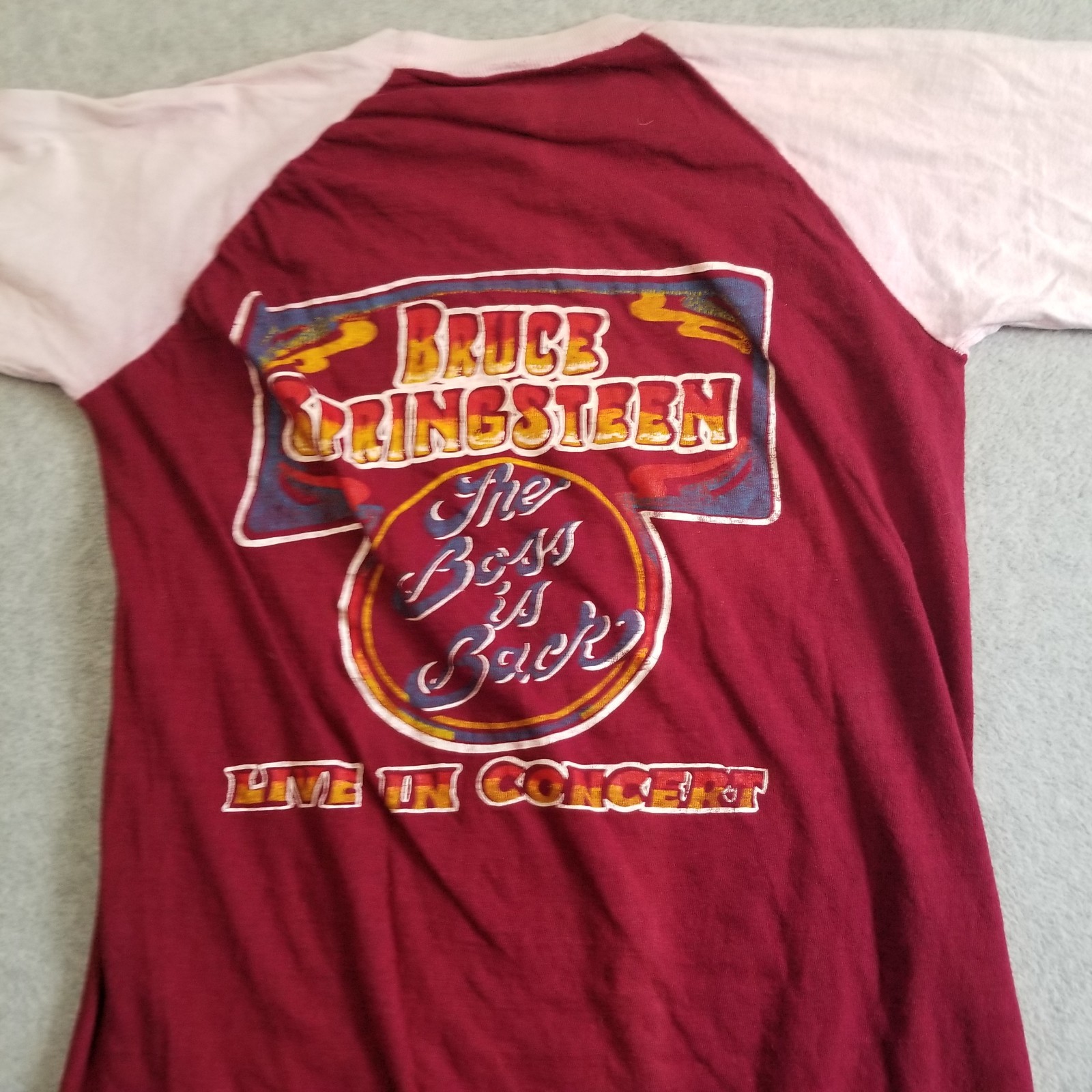 Vintage 80s Bruce Springsteen Shirt Mens Small Boss is Back Nebraska Tour Raglan