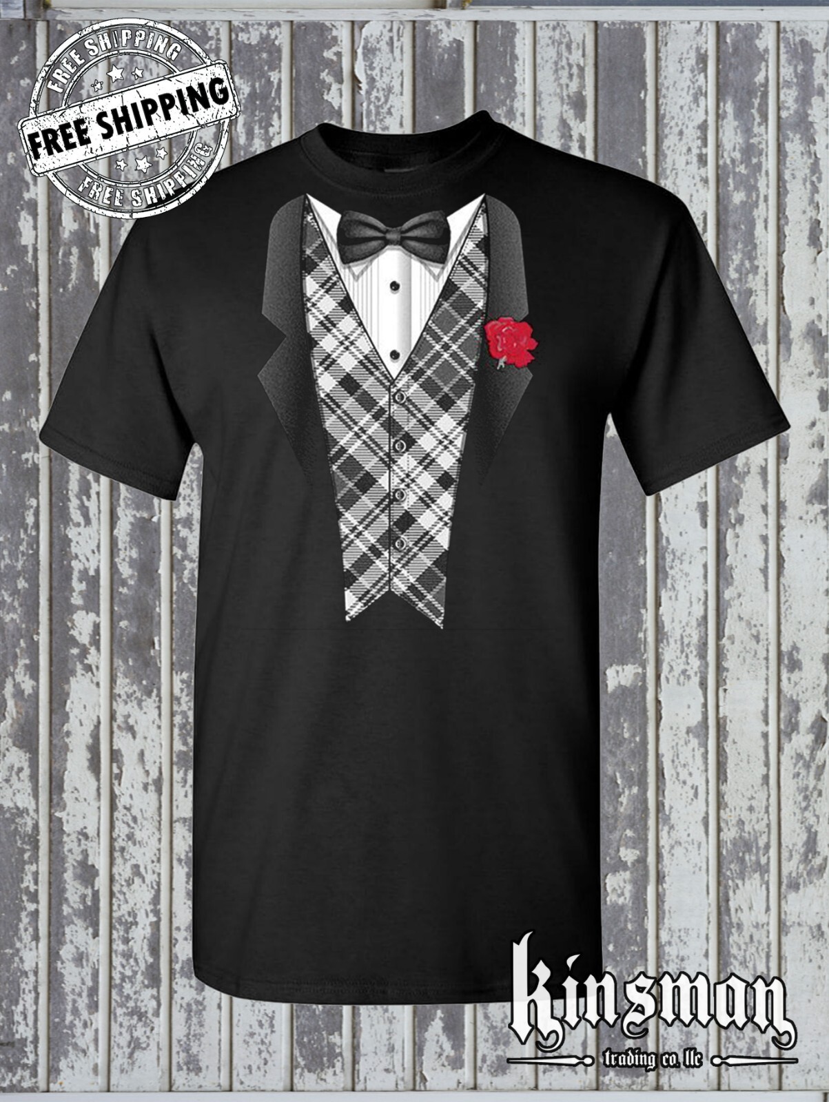 Plaid Tuxedo Novelty T-Shirt – Funny Tux Wedding Graduation Bachelor Party Gift
