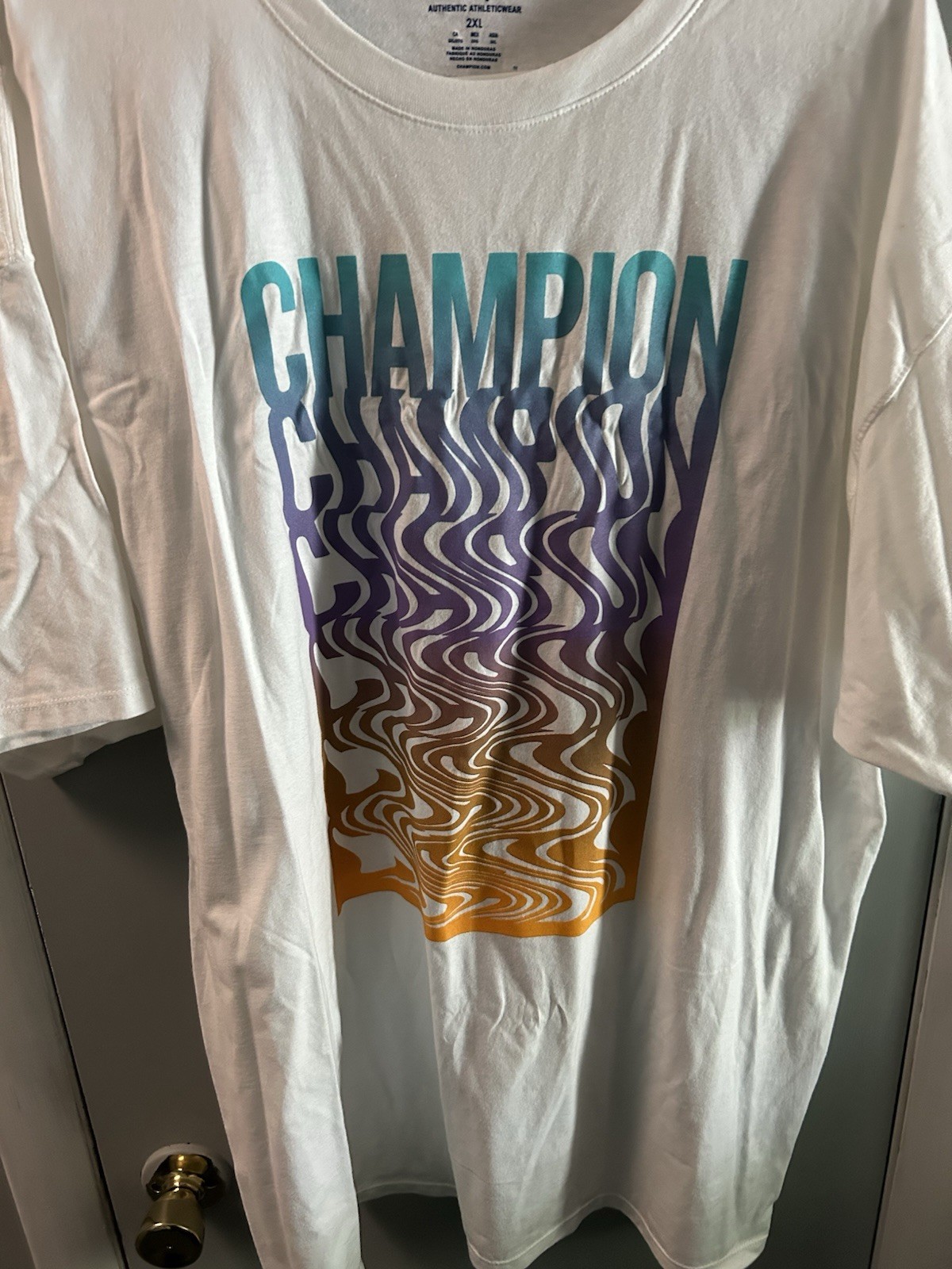 Champion Graphic Tee White Multicolor Print 2XL