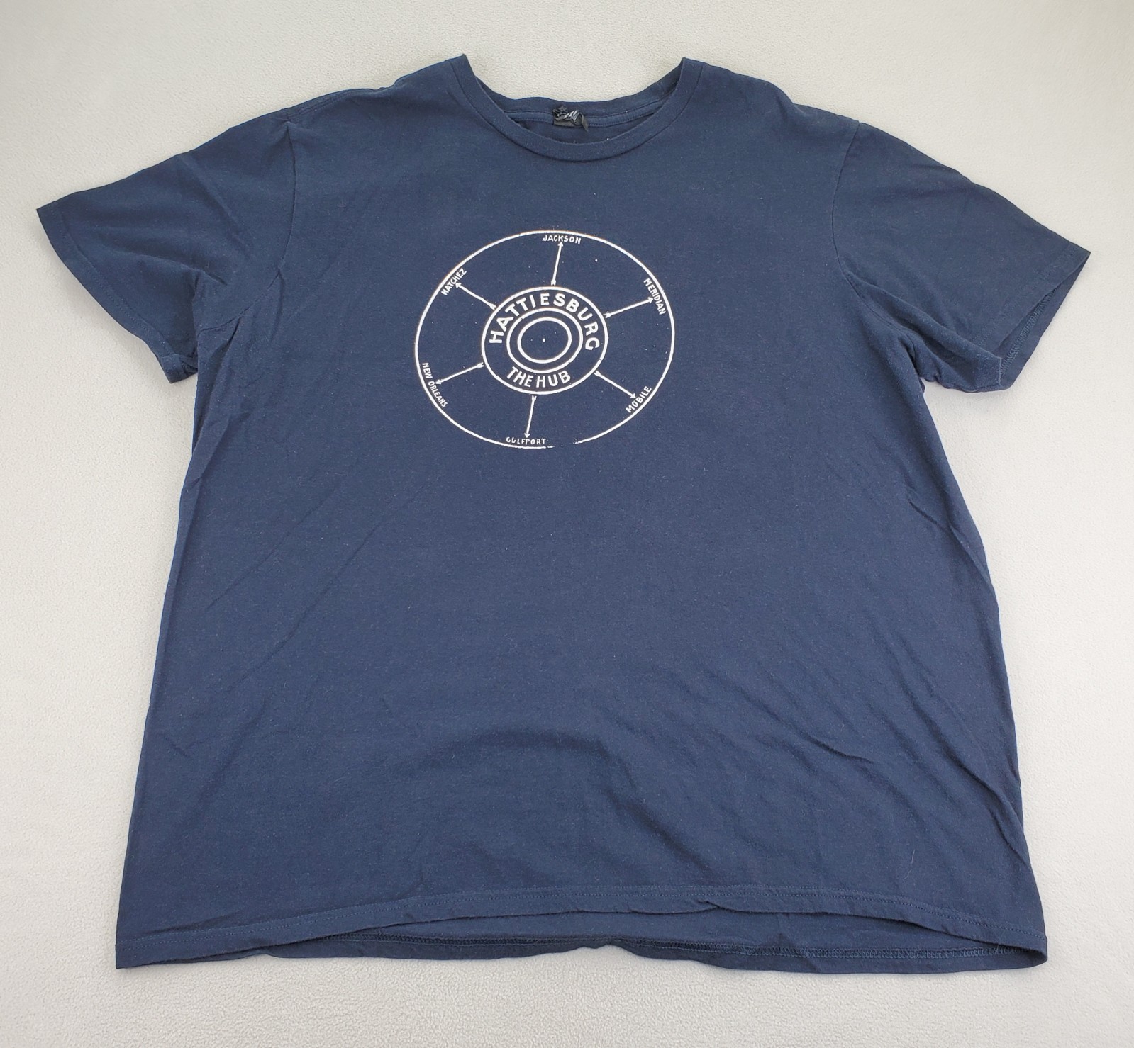 Hattiesburg The Hub T Shirt Mens 2XL Navy Blue Mississippi Map Graphic District