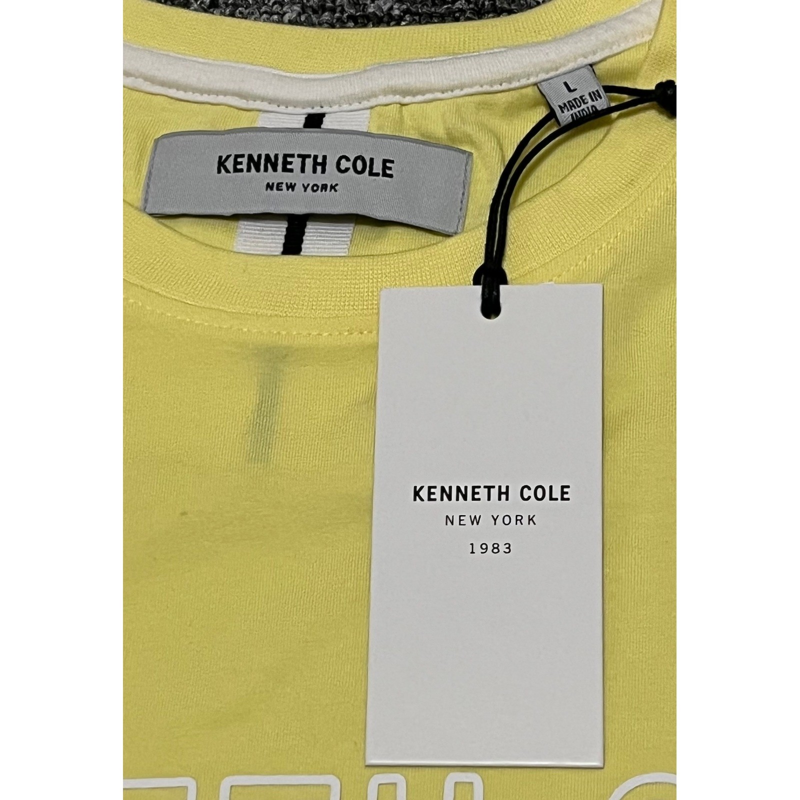 Kenneth Cole New York Mens Yellow Graphic Logo T-Shirt KT9J32MWYA Size L NEW