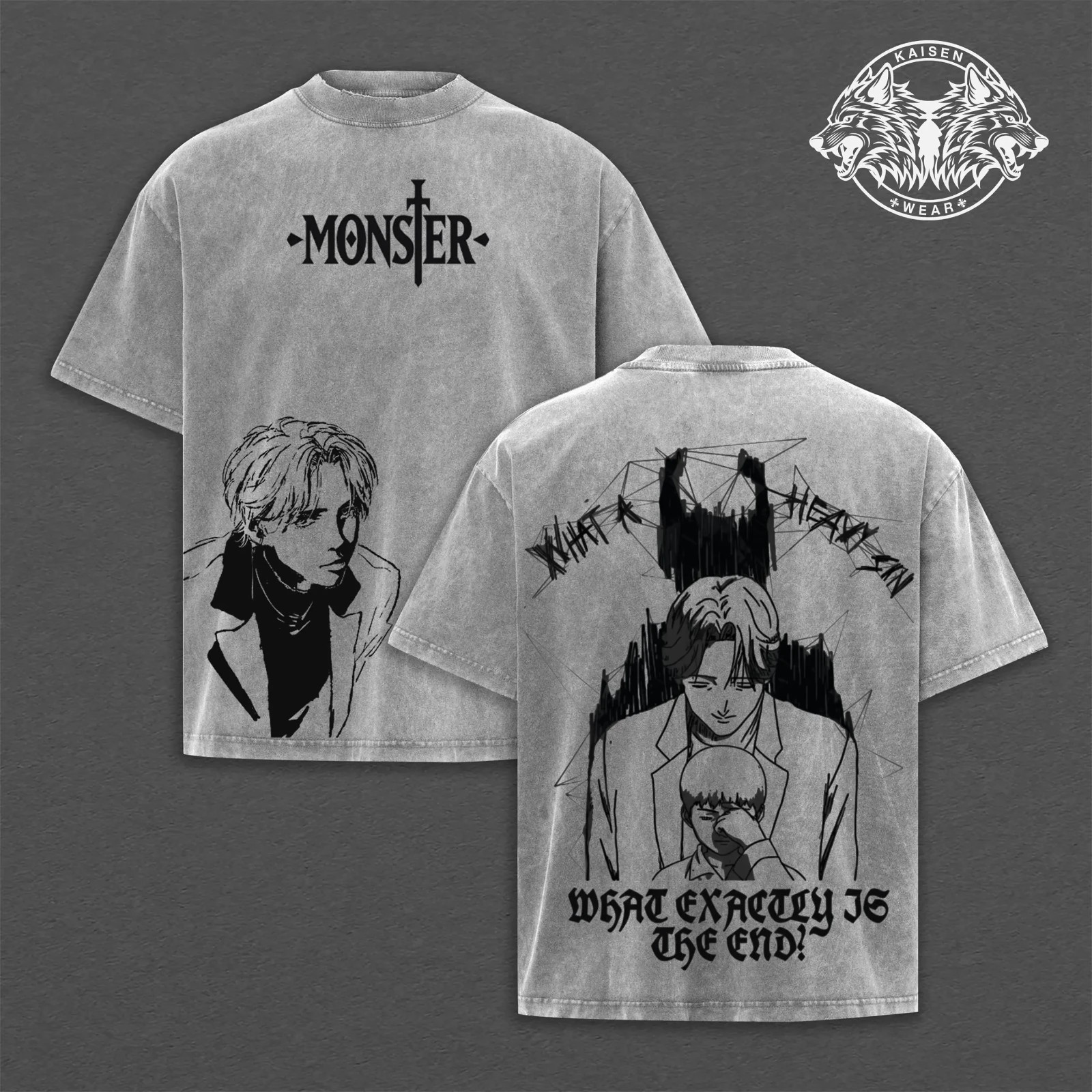 Monster Anime Johan Liebert Graphic Streetwear Collection, Acid Wash Oversized