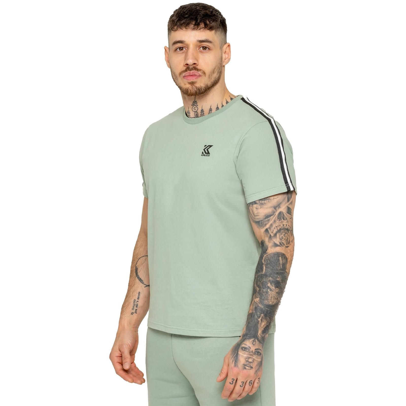 Mens Kruze Crew Neck T-Shirt Casual Cotton Stretch Short Sleeve Tape Top