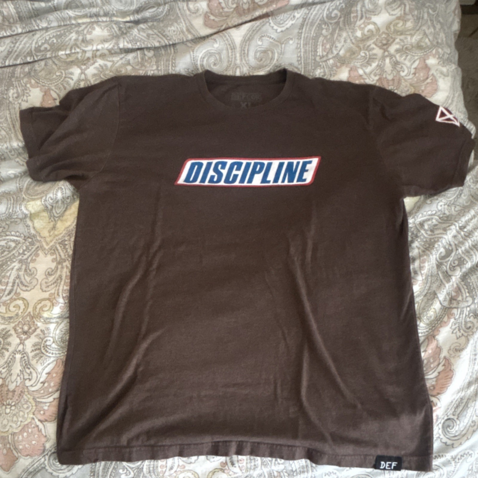 DEFCON XL Brown Graphic Print Motivational T-Shirt Crew Neck Short Sleeve