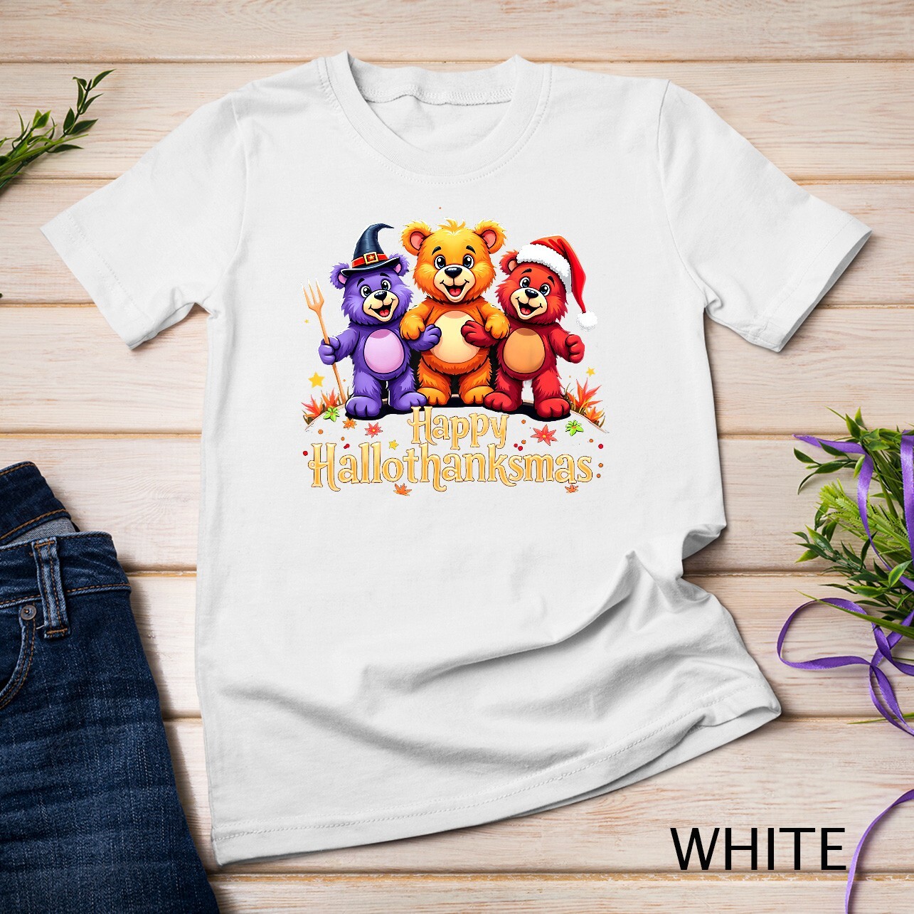 Hallothanksmas Bears Tee Halloween Thanksgiving Christmas T-Shirt Unisex T-shirt