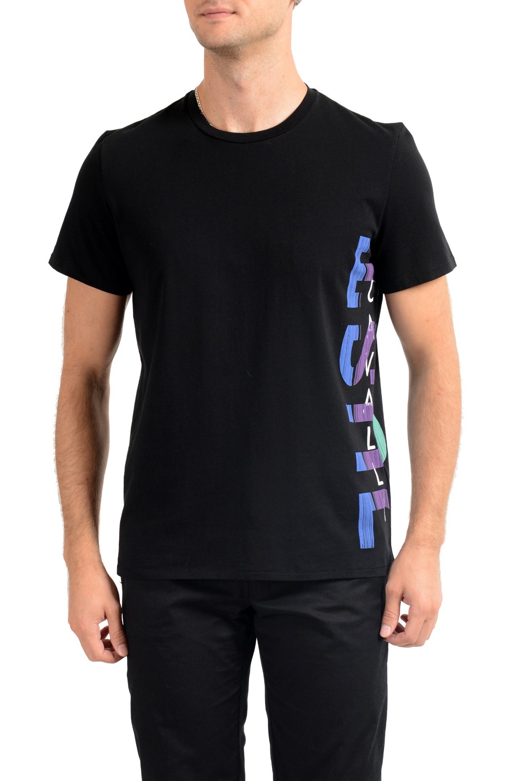 Just Cavalli Men’s Black Graphic Print Crewneck T-Shirt US 2XL IT 56