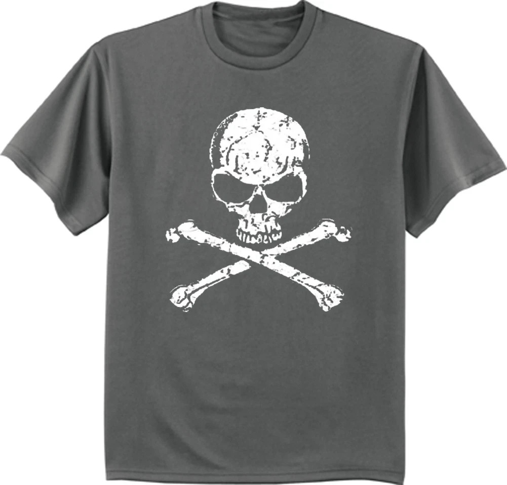 Pirate Skull Crossbones Distressed T-shirt Jolly Roger Halloween Shirts