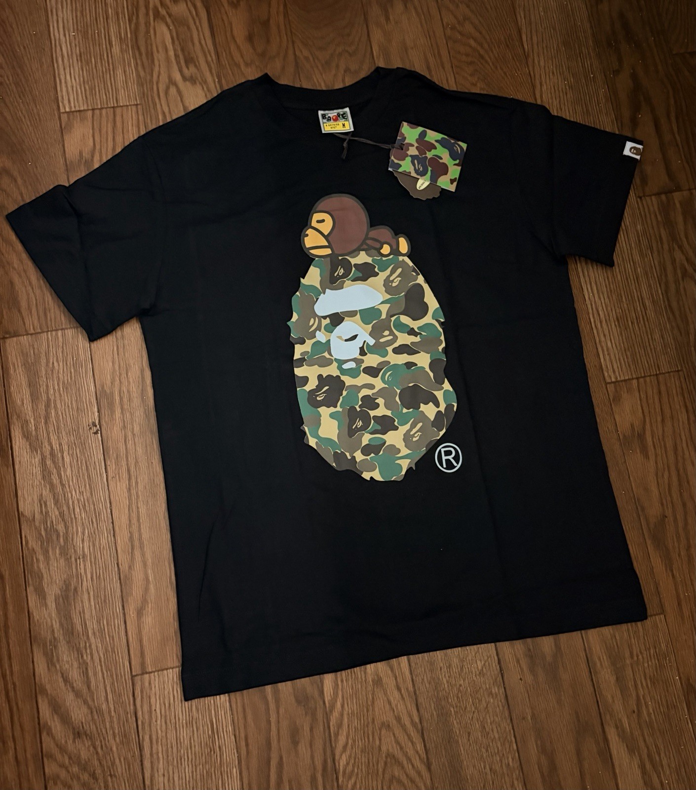 A Bathing Ape BAPE Baby Milo Camo Ape Head Graphic Tee Black Men’s XXL