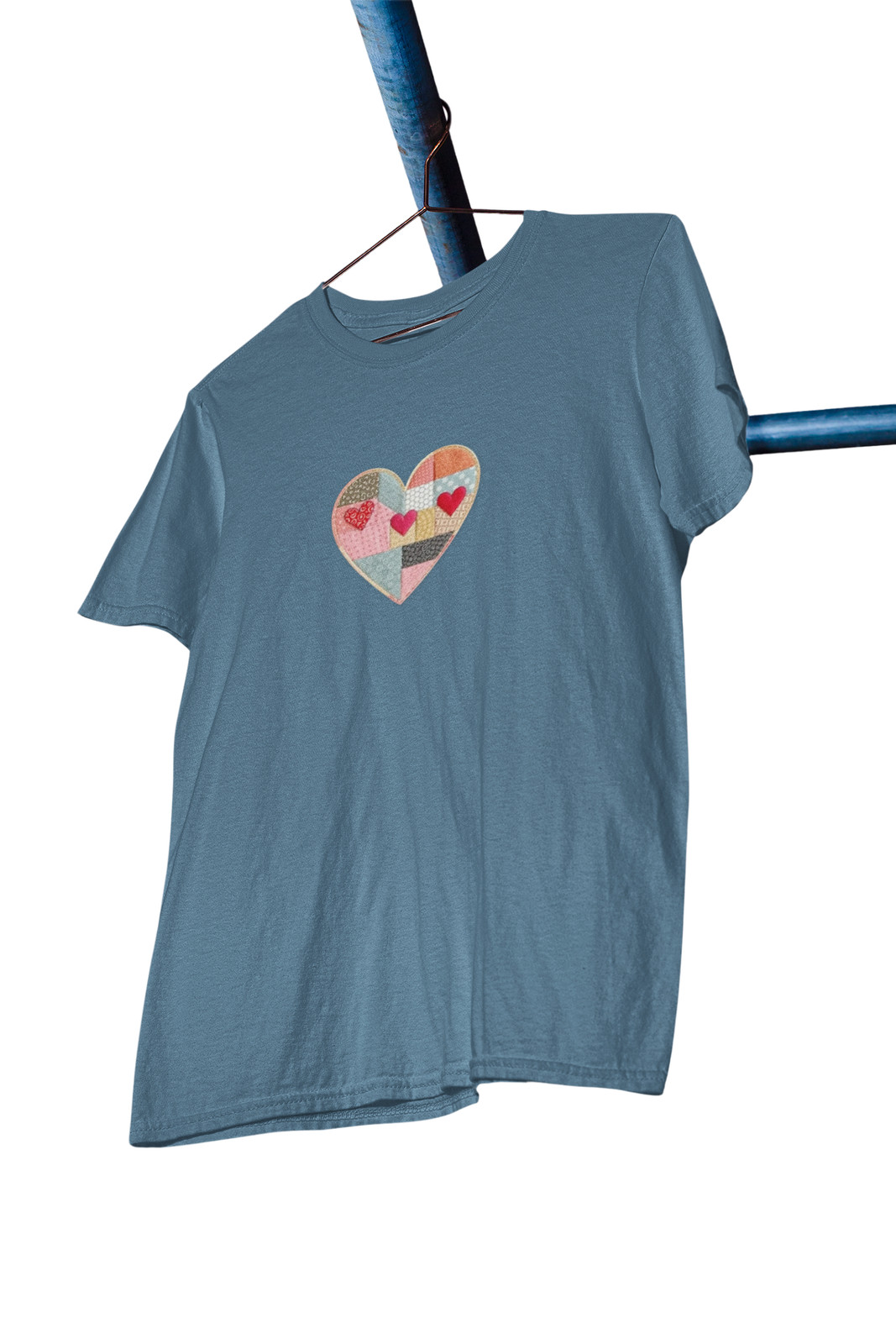 Colorful Quilted Patchwork Heart Tee | Geometric Heart Shirt