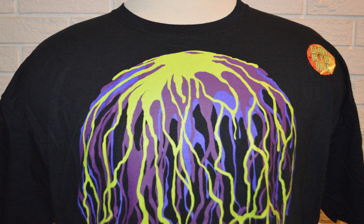 Men’s Halloween Green & Purple Melt Skull Short Sleeve Black T-Shirt Top Sz S-XL