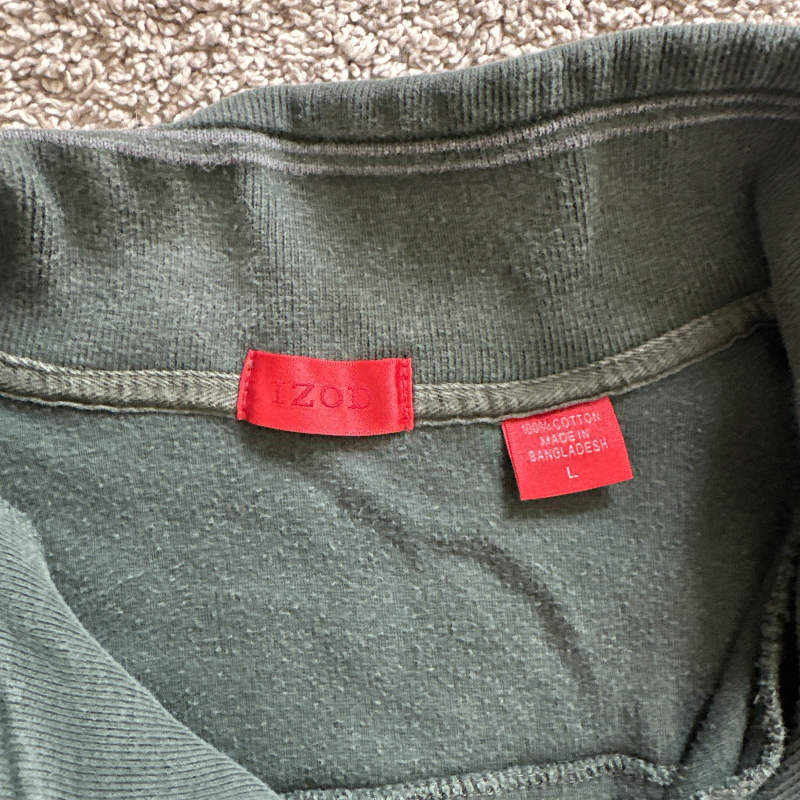 IZOD 1/4 Zip Pullover Mens Large L Forest Green 100% Cotton Mock Neck Sweatshirt