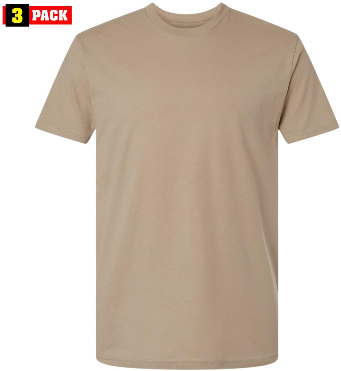 Desert Tan Military T-Shirts 3 Pack 100% Cotton Army Undershirts Crewneck Tees