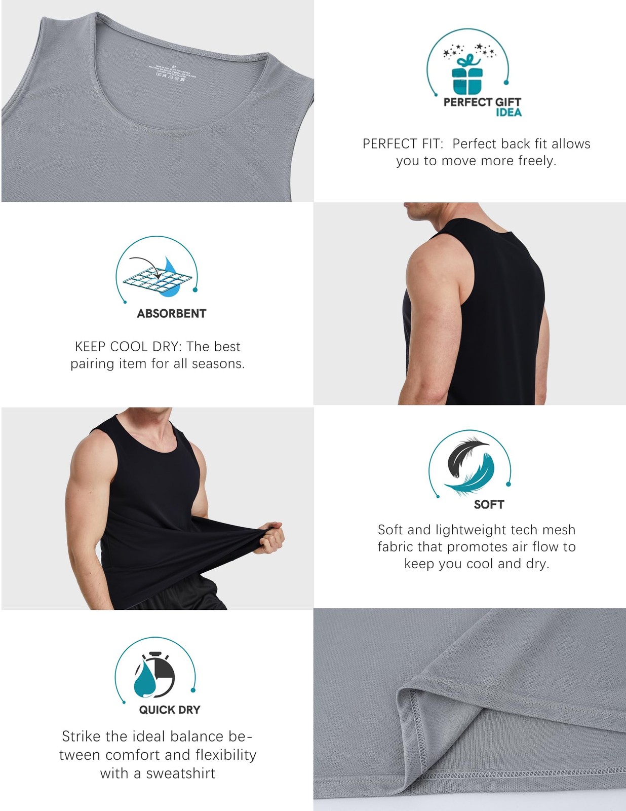 6 Pack Men’s Quick Dry Workout Tank Tops Breathable Gym Sleeveless Muscle Shi…
