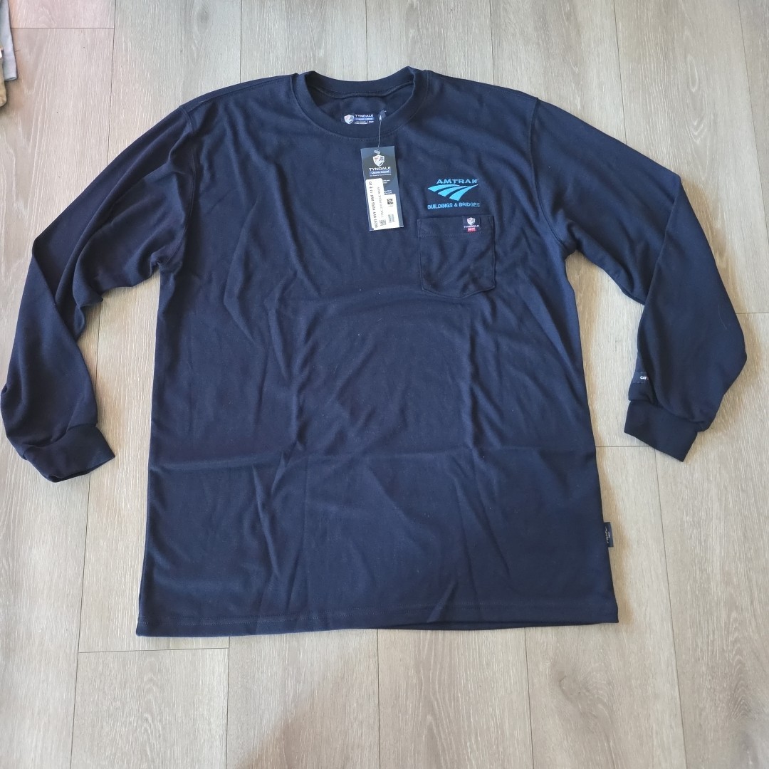 Tyndale Fr Tshirt Men Long Sleeve Cotton Fire Resistant T-Shirt Size XL Navy