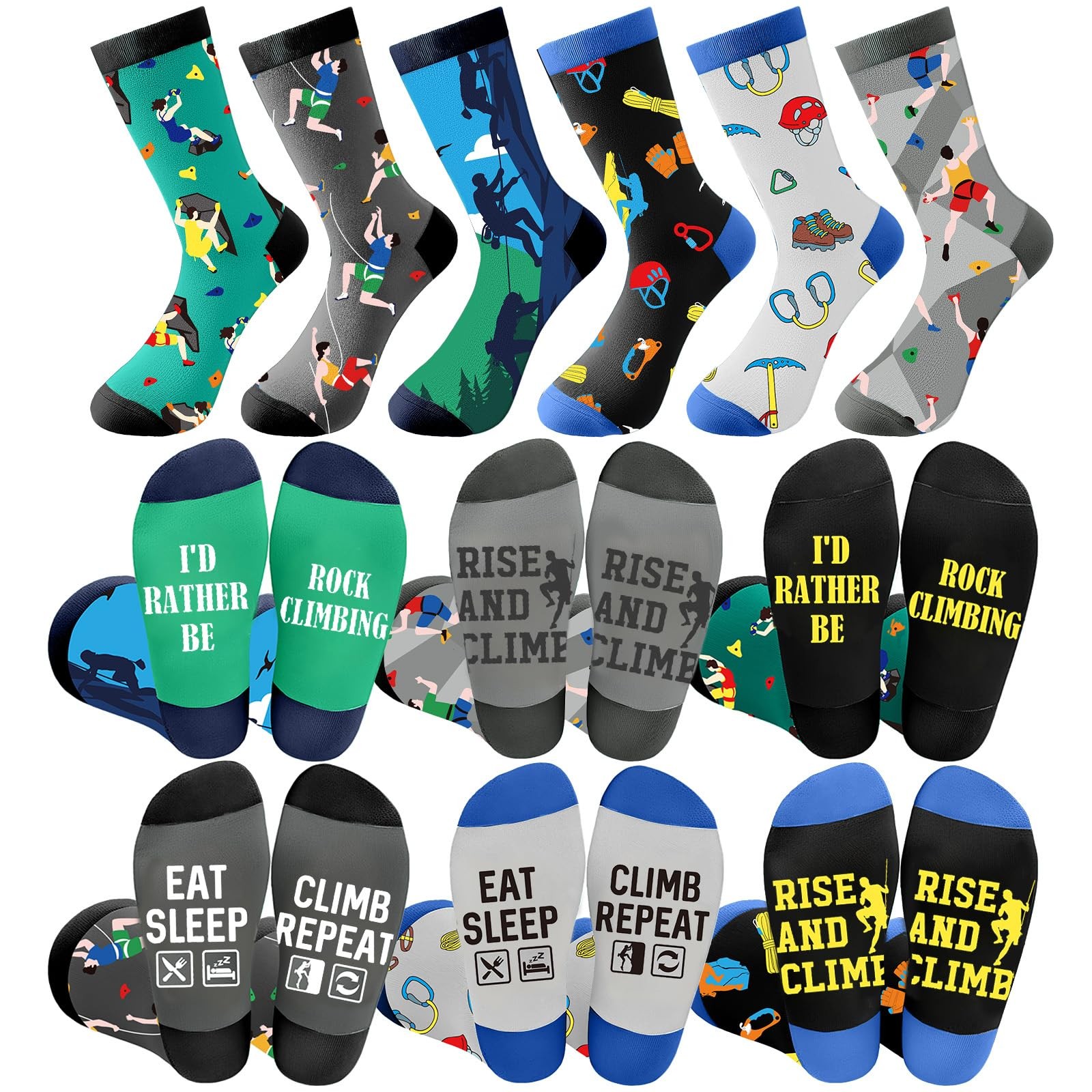 6 Pairs Rock Climbing Socks Gift for Men Novelty Rock Climbing Running Huntin…