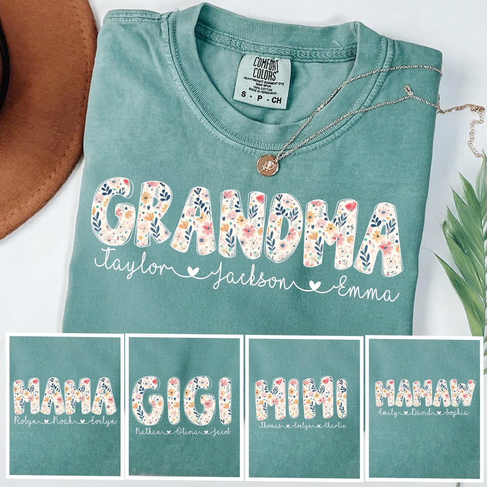 Personalized Grandma Shirt with Grandkids 39 Names Floral Grandma Shirt