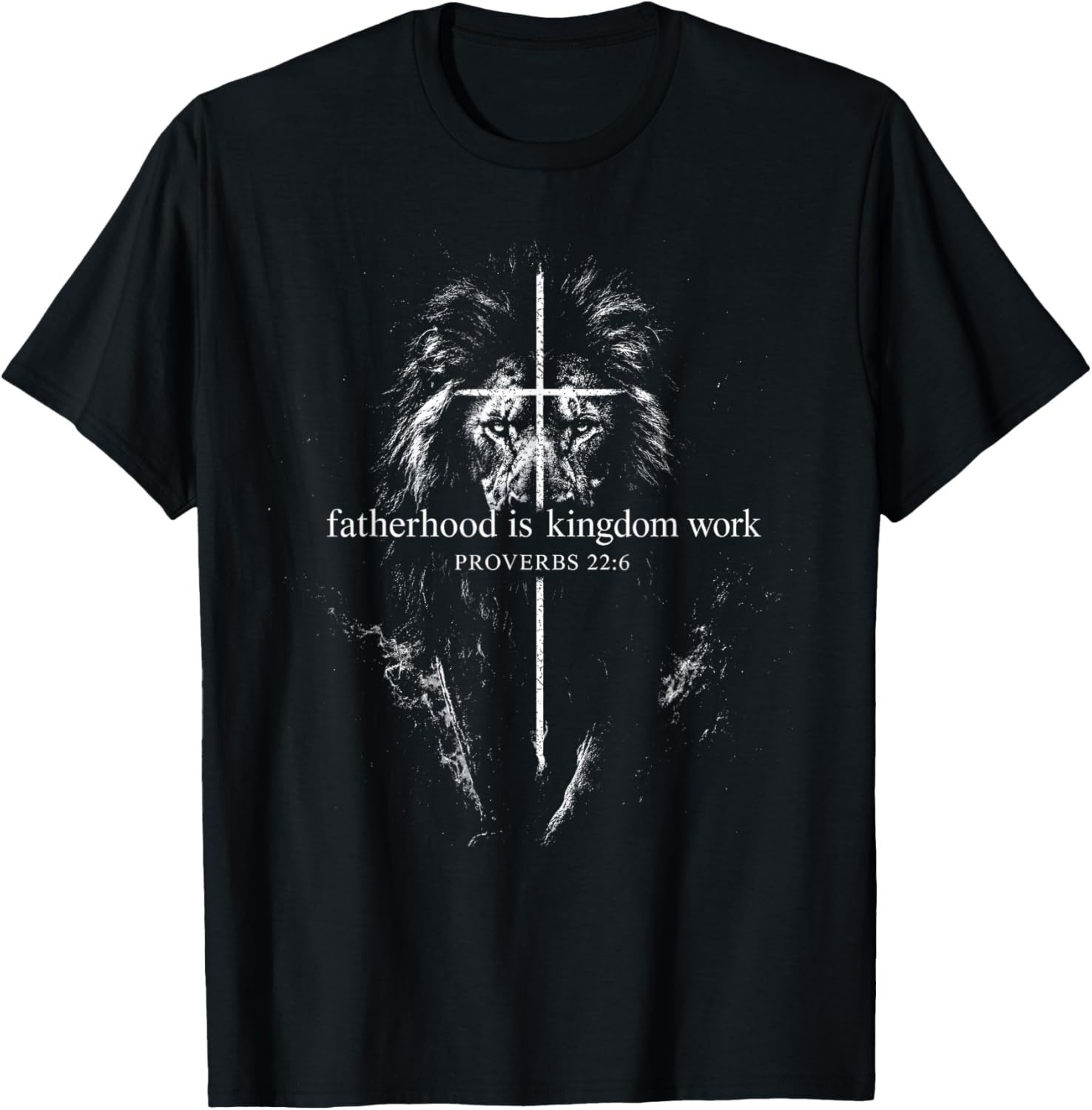 Vintage Christian Dad Tee Fatherhood Kingdom Work Lion Cross Graphic Shirt