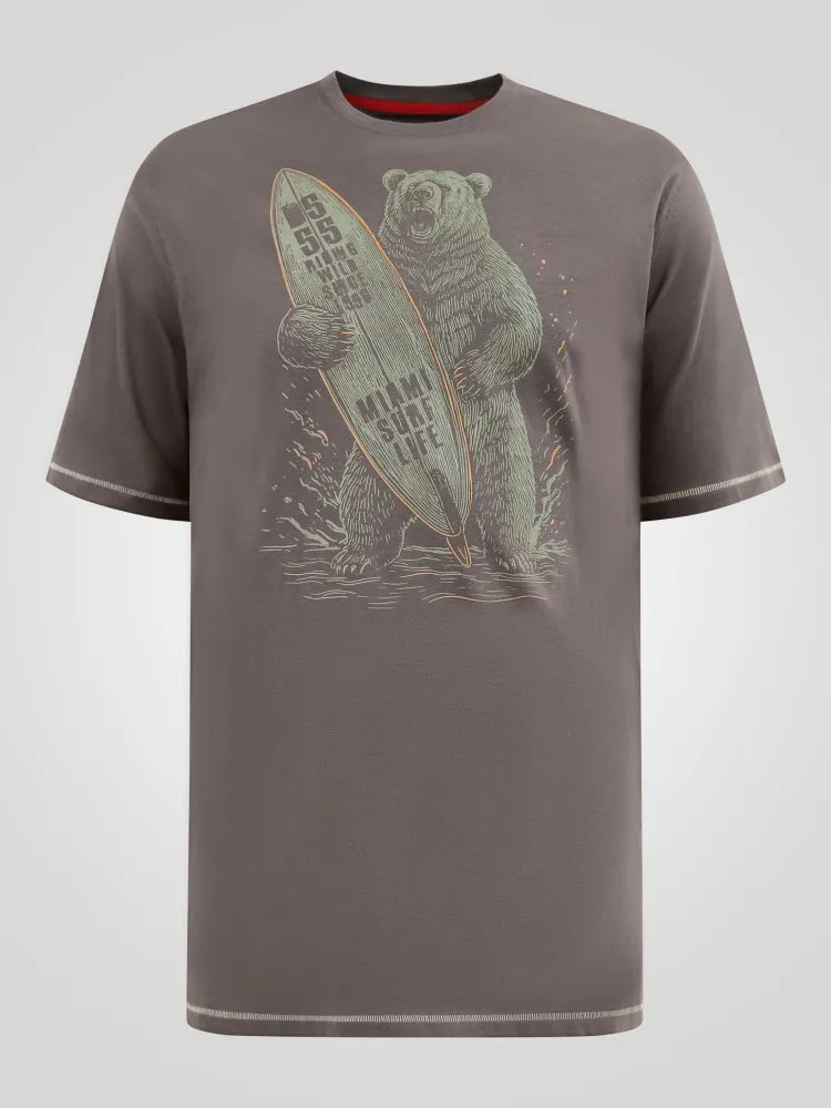 D555 Duke Big Mens Printed T-Shirt Surfing Bear Khaki Plus Size 2XL-10XL 601904