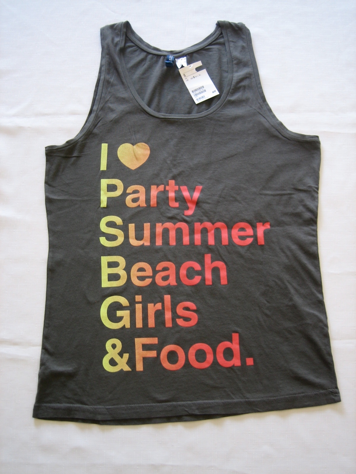 H&M I Love Party Summer Beach Girls & Food Tank Tops Sizes XS, S, M, L or XL NEW