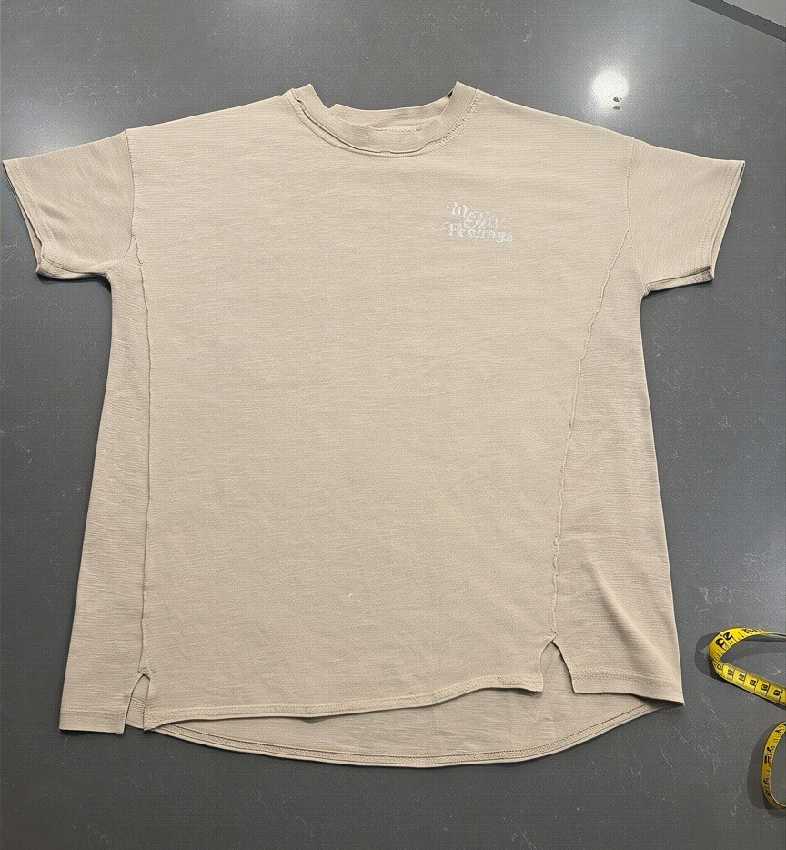 Aerie Beige Solid Embroidered “In My Feelings” Crew Neck T-Shirt XXS Regular