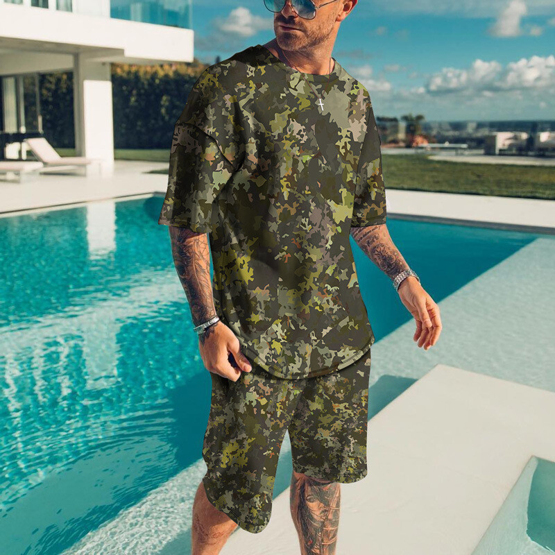 Mens Summer Short Sleeve T-Shirts and Shorts Sweatsuit Set Outfit 2-Piece Set