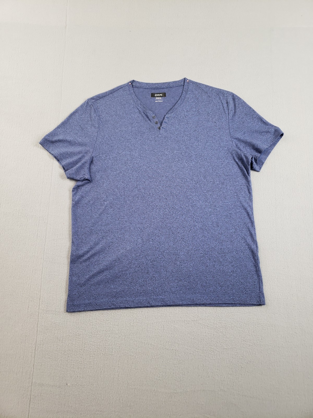 Alfani Men T Shirt L Blue Textured Henley Short Sleeve Stretch Summer Casual