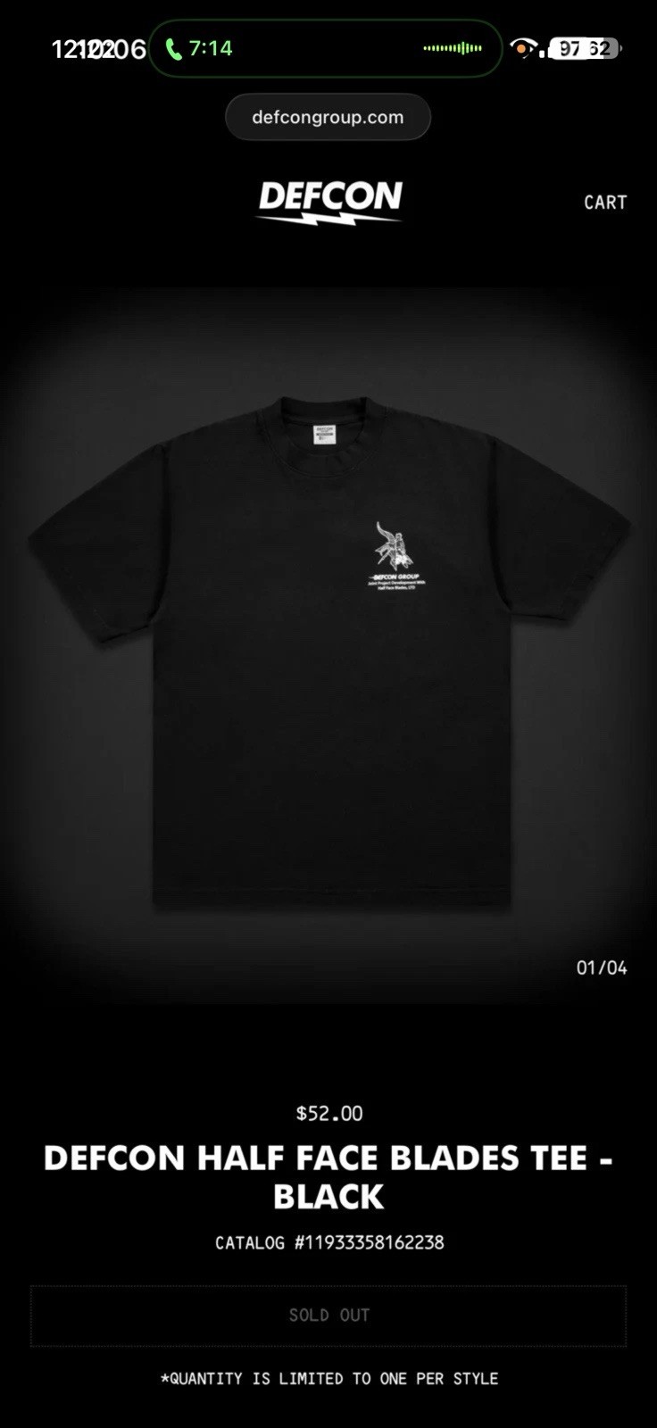 Defcon Group x Half Face Blades HFB Heavyweight Tee Black Large