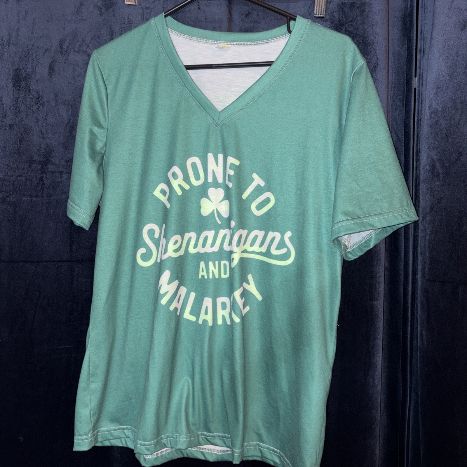 Saint Patrick’s Day Shirt. Green white Lettering unbranded Large Pull On shirt.
