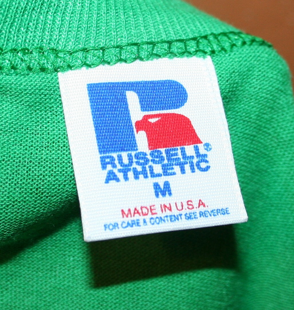 Vintage 80s RUSSELL ATHLETIC Green Basic 50/50 T-SHIRT Adult M Single Stitch NOS