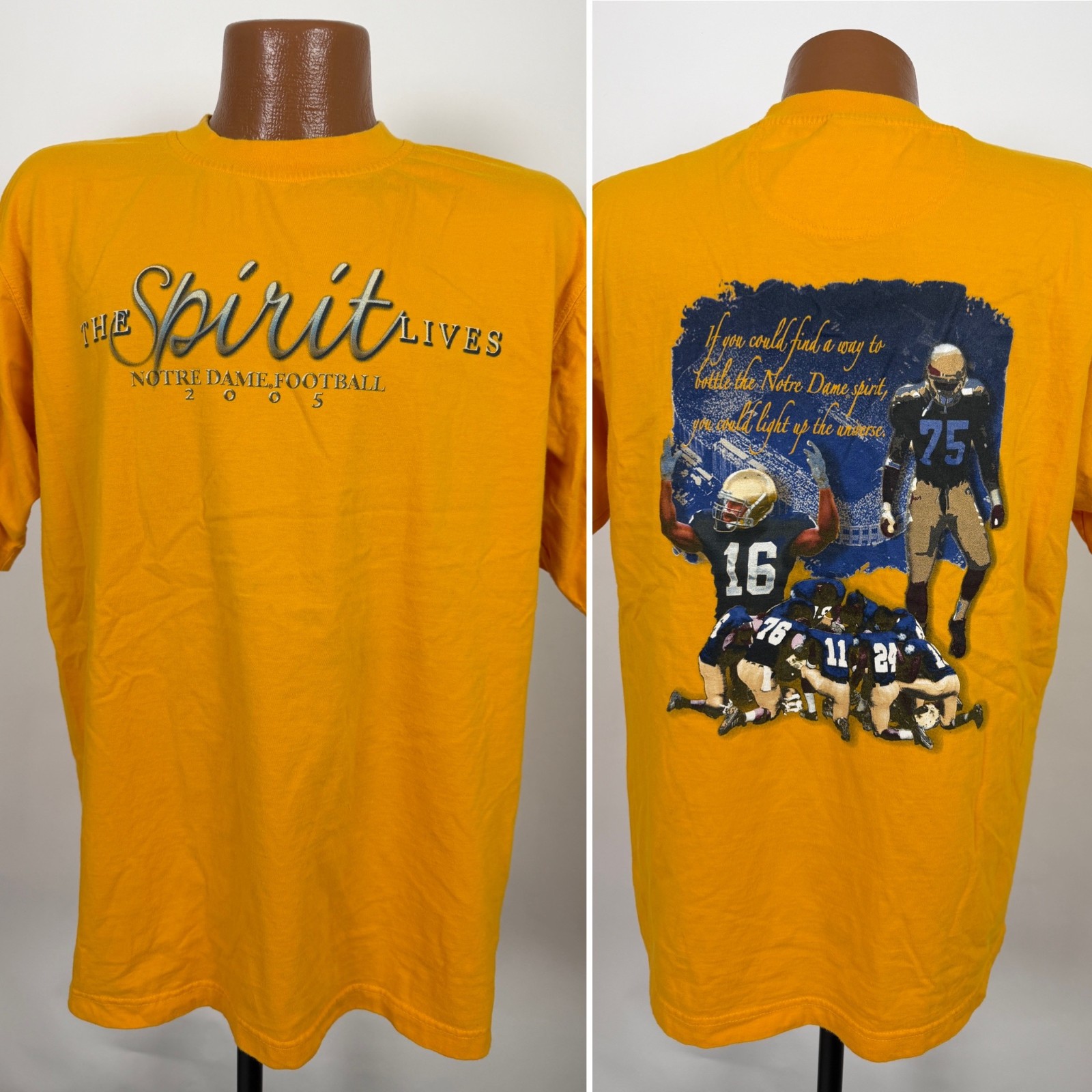 Vintage 2005 Notre Dame Football Shirt Medium College The Spirit Lives Pro Edge