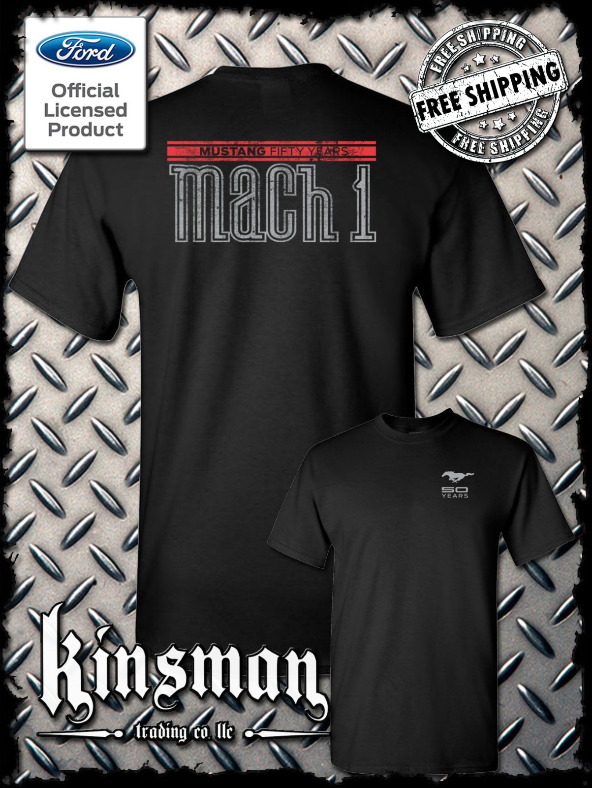 Ford Mustang 50 Years Mach 1 T-Shirt 2-Sided – Official Licensed Product