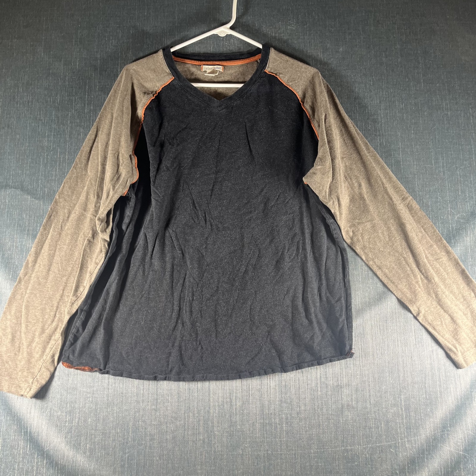 Carbon2Cobalt Shirt Mens Large Long Sleeve V Neck Raglan Contrast Casual Pullove