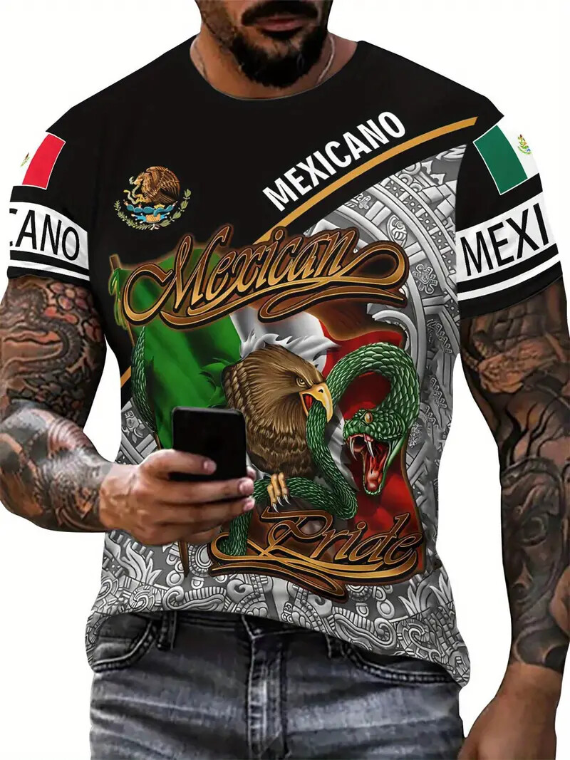 PLAYERA MEXICO CAMISETA DE CUELLO REDONDO ESTAMPADO 3D DE ALTA CALIDAD