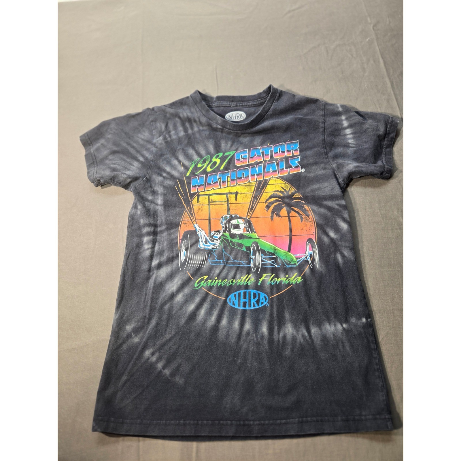 NHRA 1987 Gatornationals Gainesville Florida Tie Dye T-Shirt Small Grey Graphic