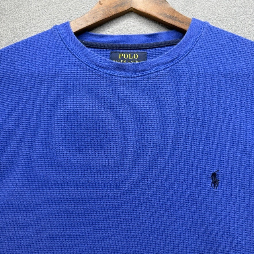 Polo Ralph Lauren Thermal Shirt Waffle Knit Regular Fit Large Blue Pony Logo