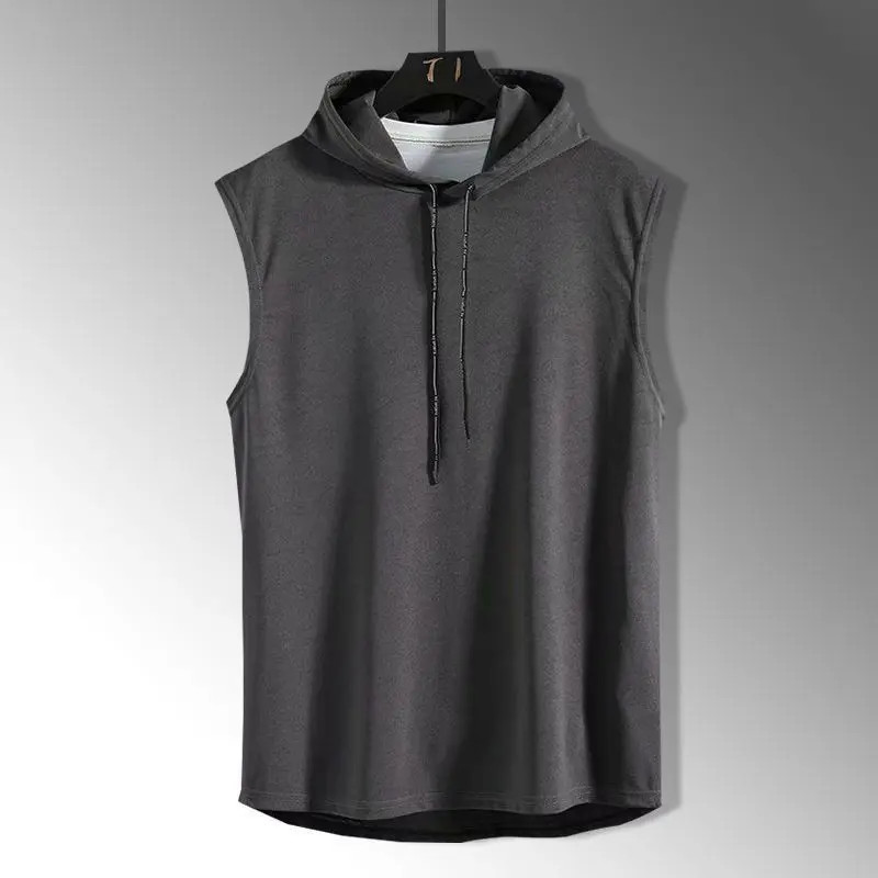 Camiseta Sin Mangas Hombre Con Capucha Color Sólido Casual