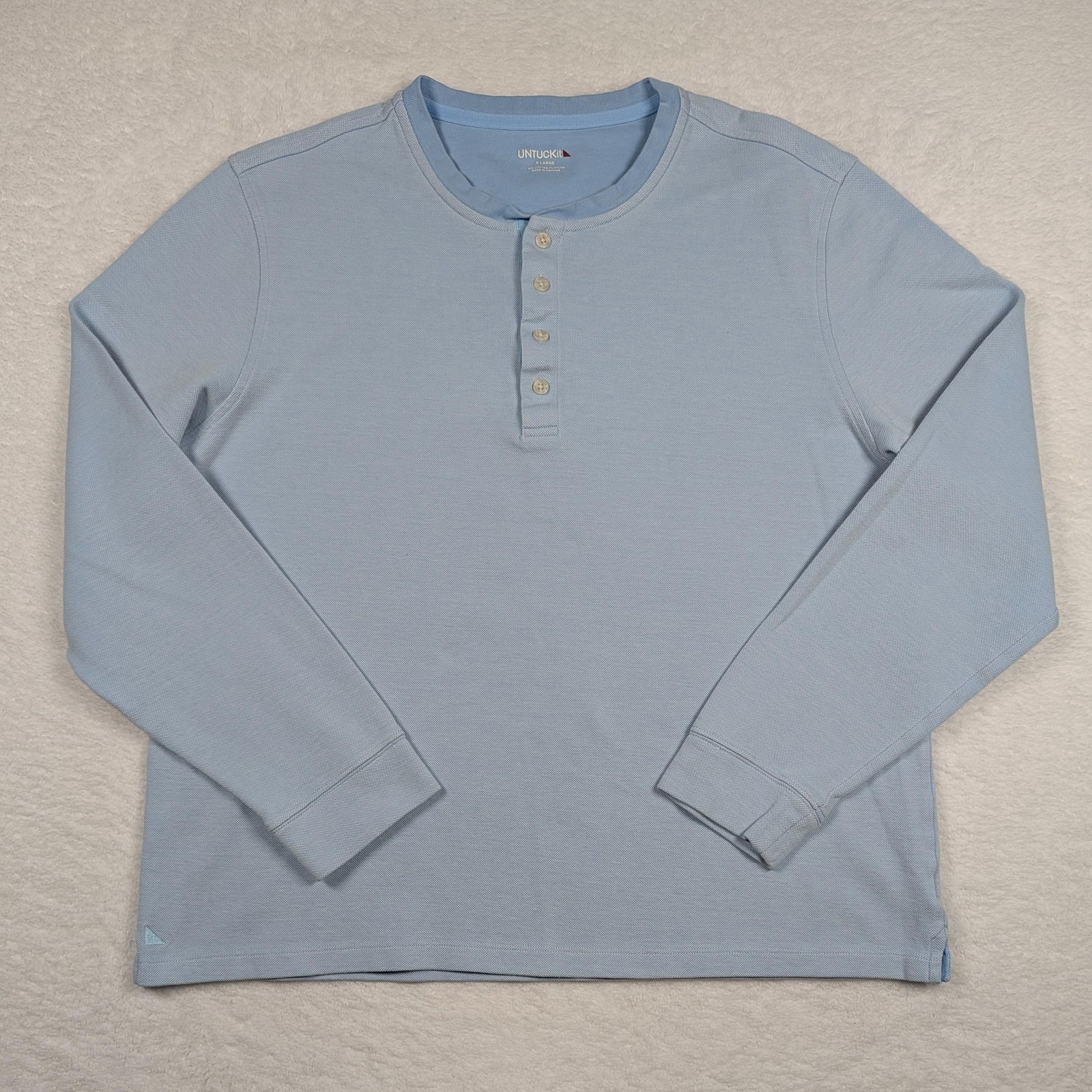 UNTUCKit Henley Shirt Mens XL Blue Long Sleeve Cotton Nylon Pullover Casual