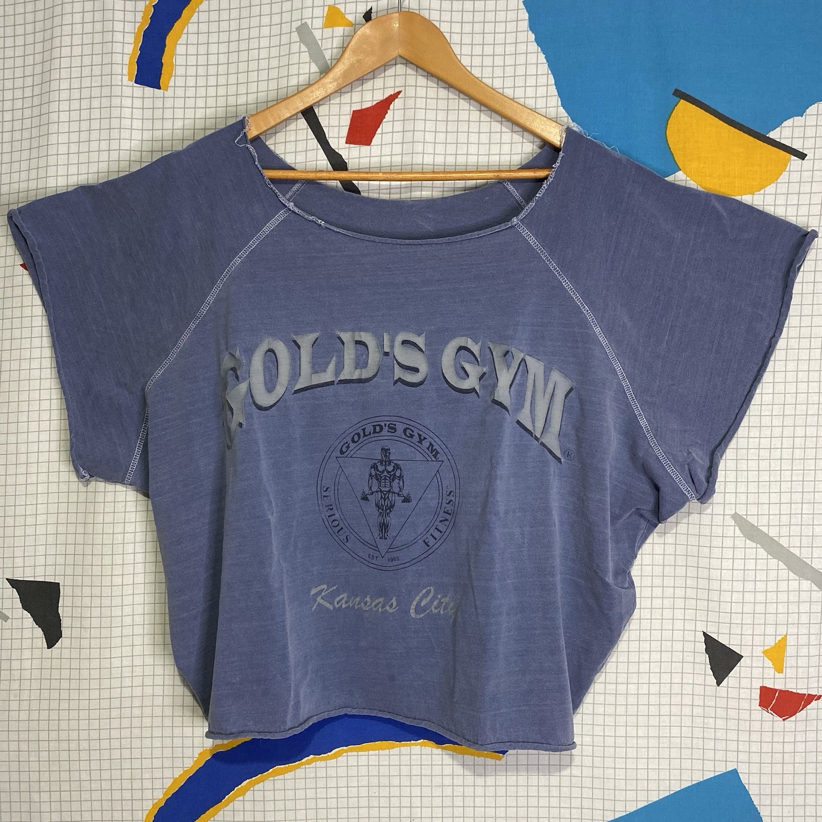 Vintage 80s Golds Gym Shirt XL Cut Off Boxy Crop Body Building Kansas City 90s
