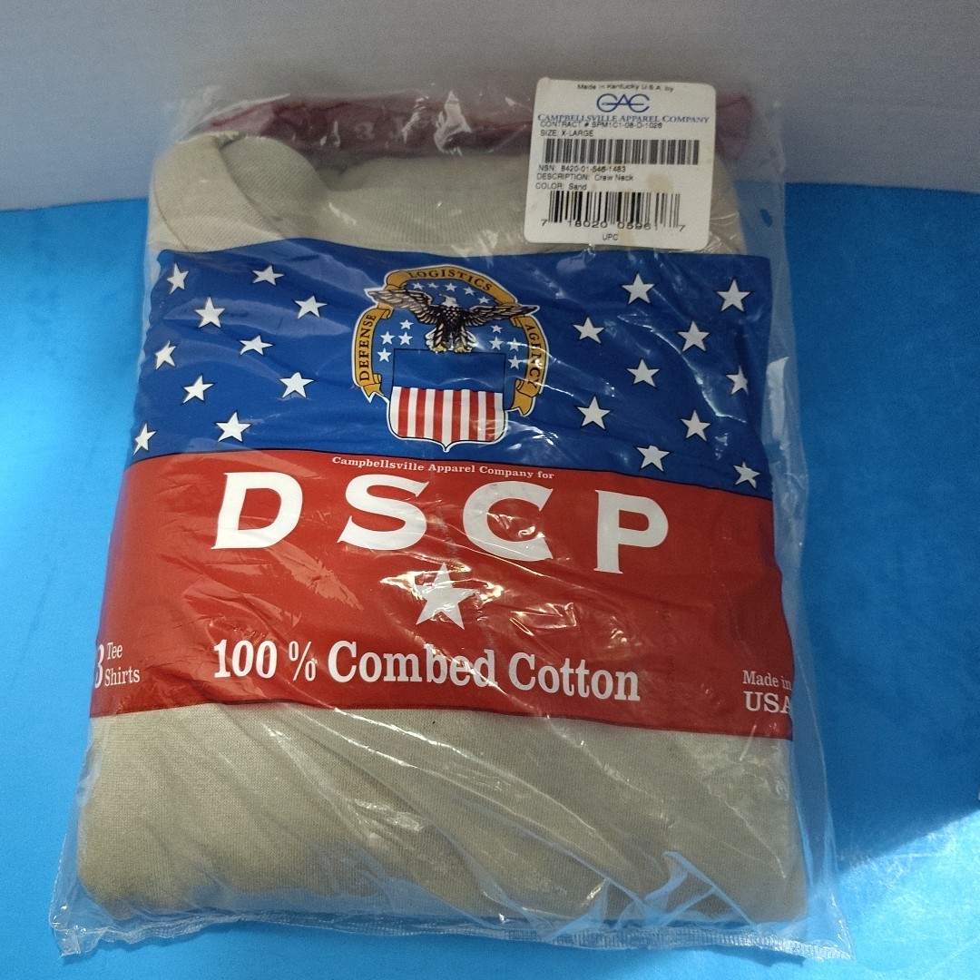 DSCP Crew Neck T-shirt Size XL Sand Color 3 Pack 100% Combed Cotton NIP