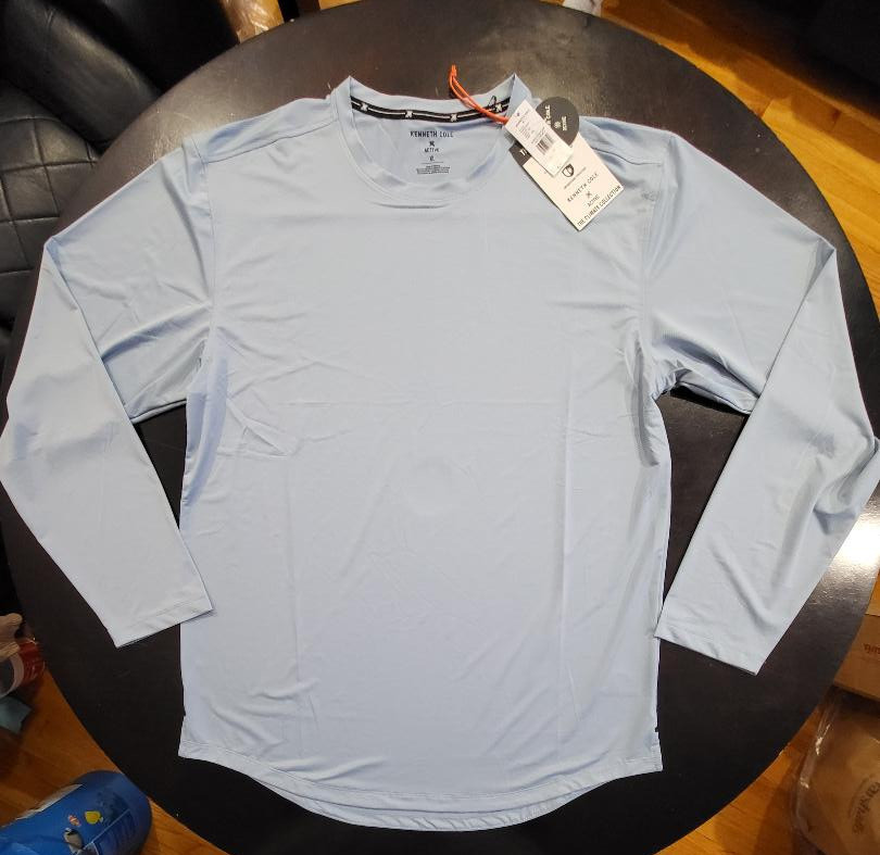 Kenneth Cole Men’s Long Sleeve Active Rounded Hem The Tech Shirt Navy,SKy Blue,
