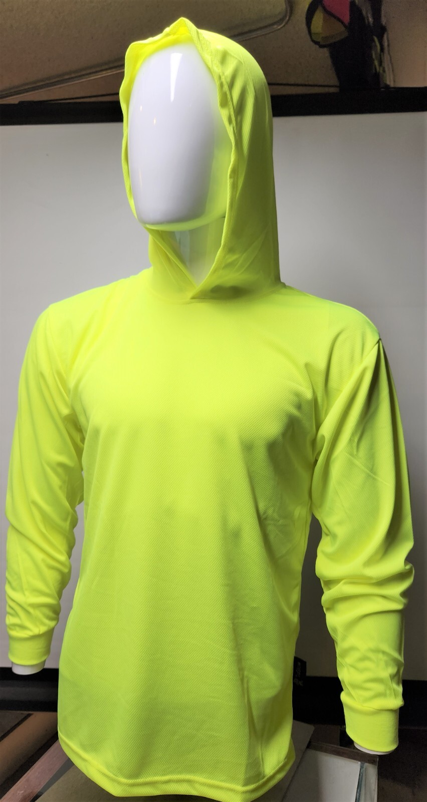 Yellow Long Sleeve Safety Shirt With Hoodie, Quick Dry Polyester Birdeye mesh