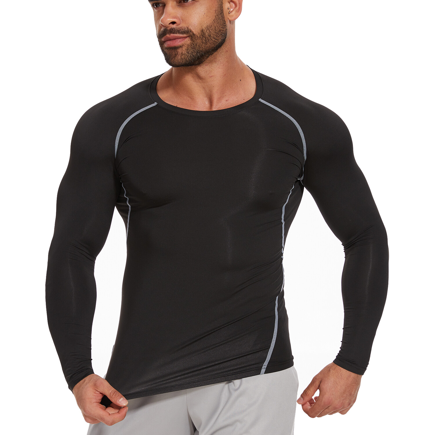 Mens Compression Shirts Long Sleeve Workout Baselayer Quick Dry Athletic Sports