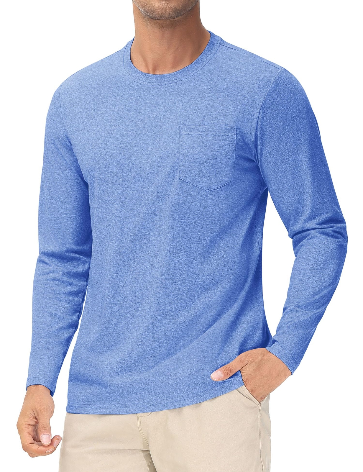 Men’s Casual Cotton Shirts Long Sleeve Crewneck Quick Dry Sport Plain T-Shirts